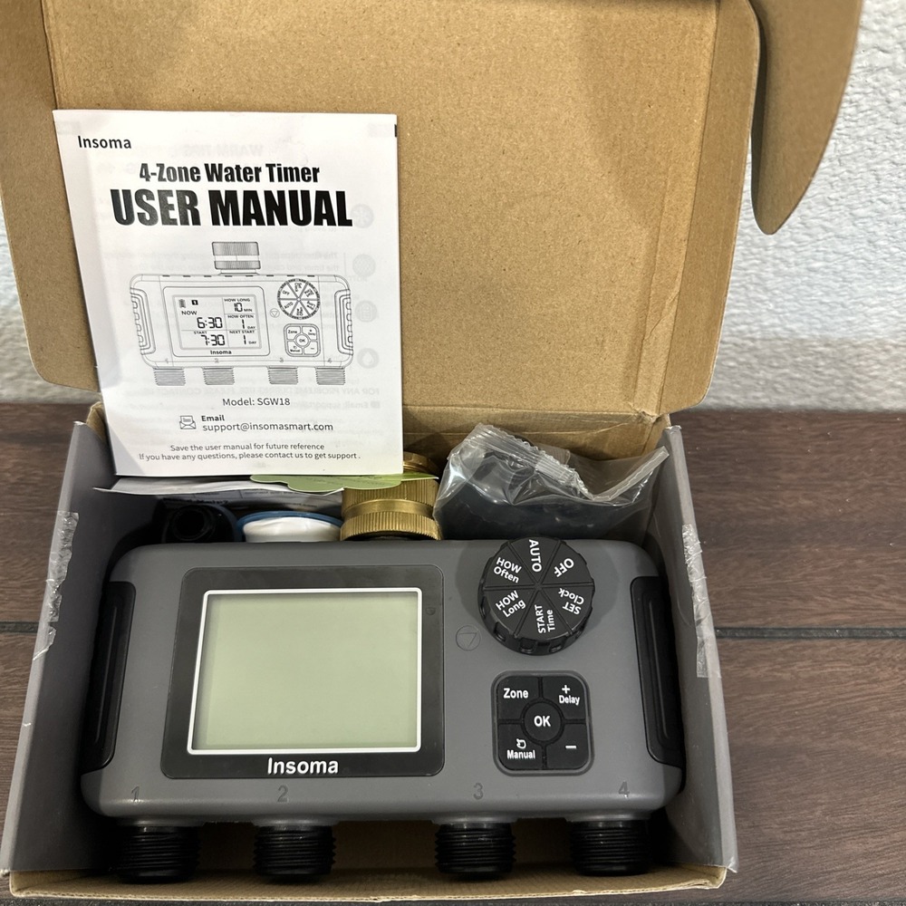 Insoma 4 Zones Water Timer LCD Display, Timed, Manual, Automatic IPX5 Waterproof